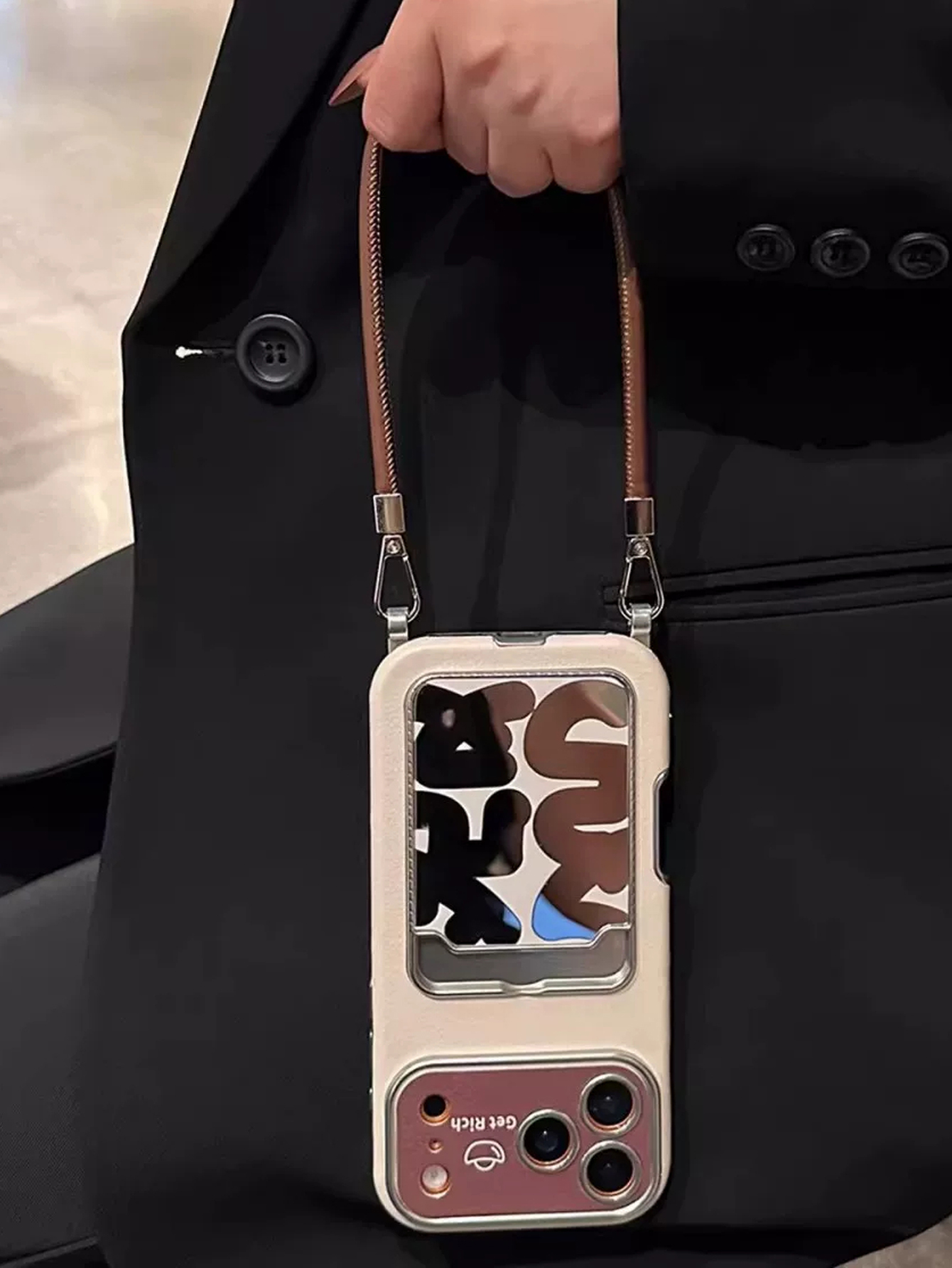 Phone Cases With Card Holder - Luxe lederen spiegel-kaarthouder telefoonhoesje met polsband