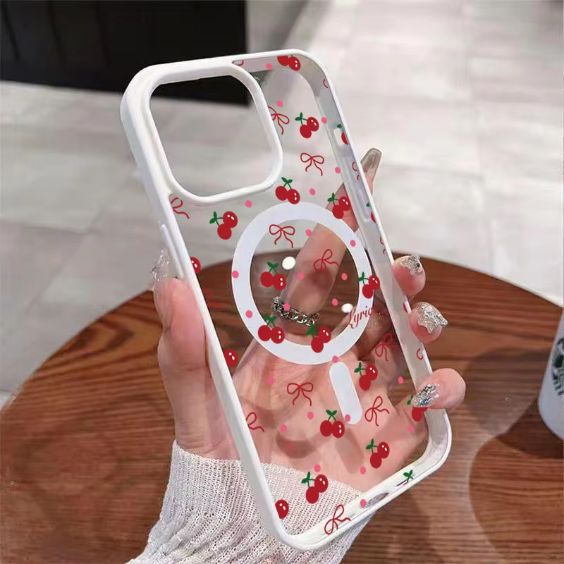Phone Cases With Magnet - Rode kersenprint magnetische telefoonhoes voor iPhone