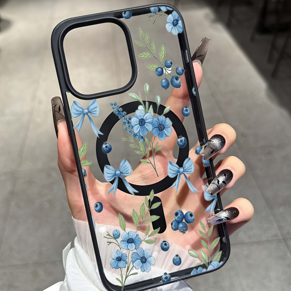 Phone Cases Transparent - Blueberry Floral Clear Case Voor iPhone