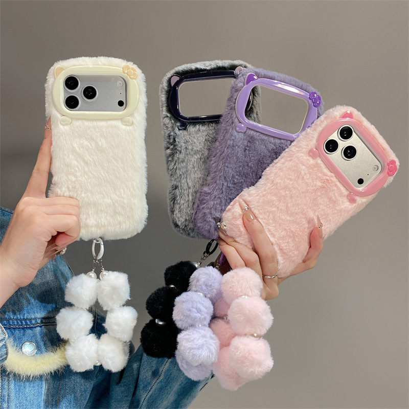 Phone Cases For Iphone 17 - Luxe effenkleurige pluche telefoonhoes voor iPhone
