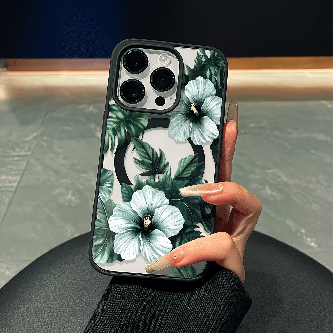 Phone Cases With Magnet - Groene bloemenprint telefoonhoesje voor iPhone 17